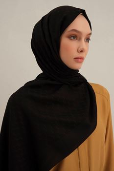 Siyah Link Desen Bambu Cotton Şal  01