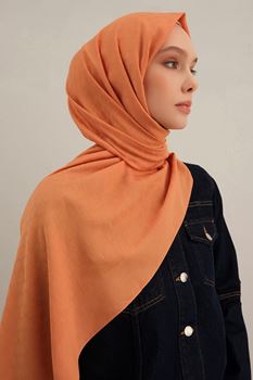 Turuncu Link Desen Bambu Cotton Şal  72