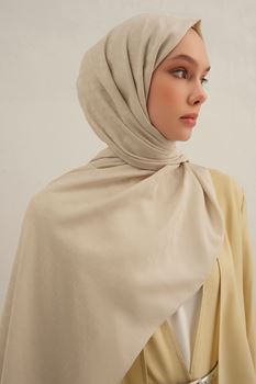 Bej  Link Desen Bambu Cotton Şal   17