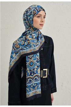 Lacivert Pure Etnik Desen Şal-2  04